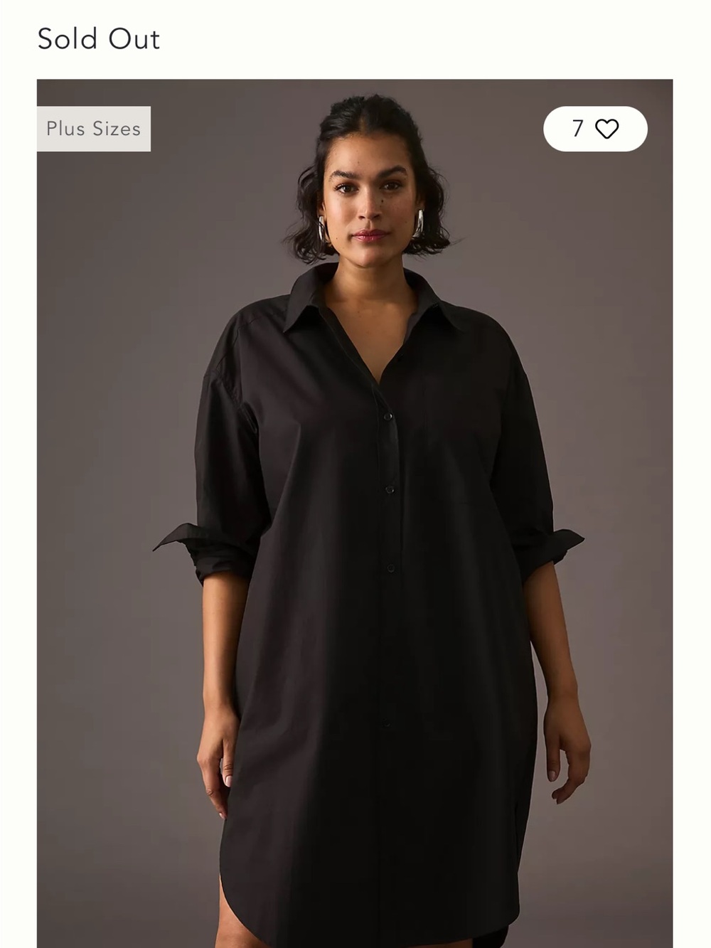 Anthropology Mauve Soren Black Longline Casual Button-Down Shirt Dress.